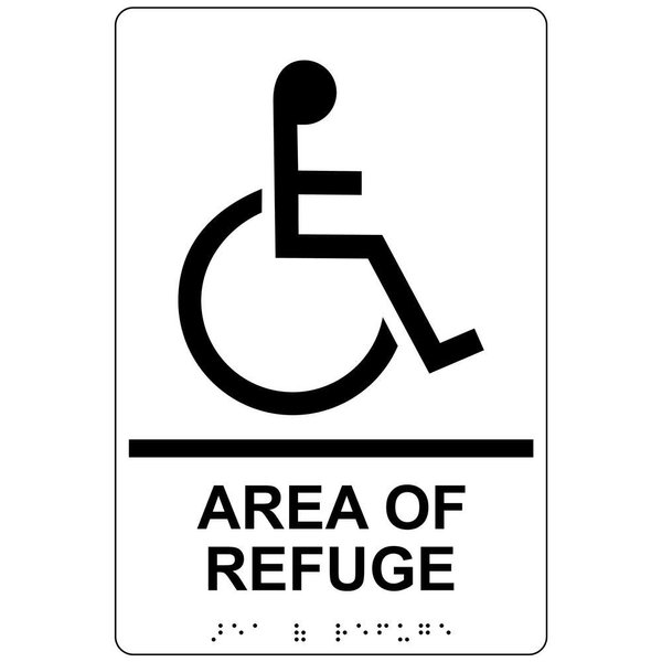ComplianceSigns.com Area Of Refuge Sign, ADA-Compliant Braille and Raised Letters, 9x6 inch Black on White Acrylic with Adhesive Mounting Strips