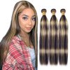 P1B27 Highlight Straight Bundles Human Hair Honey Blonde Bundle 8 10 12 Inch Two Tone Black and Blonde Straight Human Hair Bundle Double Weft Brazilian Virgin Remy Hair Extensions