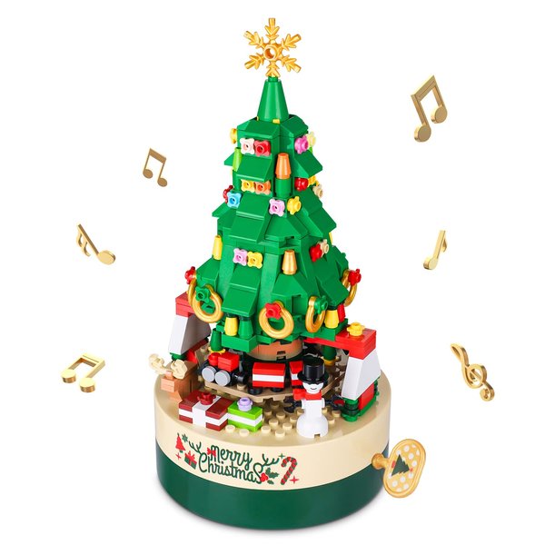 AOKESI Christmas Tree Building Kits for Kids & Families - Christmas Building Bricks Music Box, Creative Xmas Building Toys for Boys & Girls and Adults (373 Pcs)