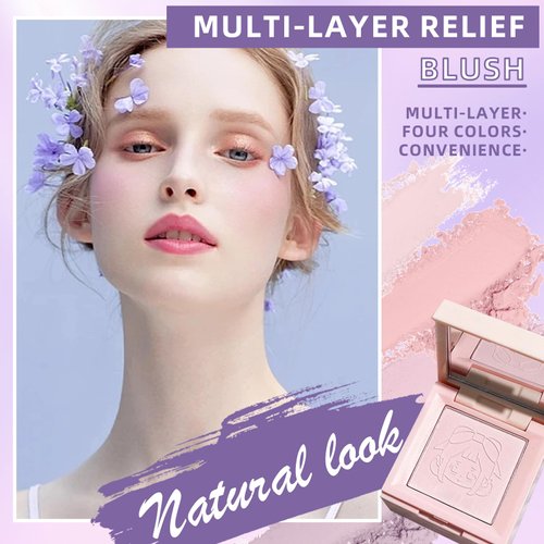 HOSAILY 4 in 1 Blush Palette, 4 Colors Matte Face Powder Blush for Cheek, Soft Pink, Peach, Lavender, Purple Face Blusher Rouge Long Lasting High Pigment Lightweight Blush Highlighter Korean Makeup