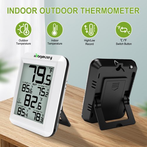 Urageuxy Indoor Outdoor Thermometer Wireless Digital Thermometer with Indoor and Outdoor Temperature Display for Home Room Monitoring