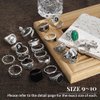 KISS WIFE Vintage Silver Punk Rings Set for Men, Cool Gothic Chunky Rings Bulk, Skull Snake Spade Ace Malachite Stackable Hippie Knuckle Rings Pack, Trendy Men's Jewelry Gift for Him