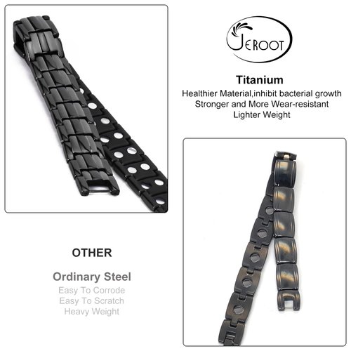 JEROOT Magnetic Bracelets for Men, Pure Titanium Double Row Strong Magnets(3500Gauss Per Magnet) Bracelet, Men's Bracelet with Adjustment Tool & Jewelry Gift Box (Black)