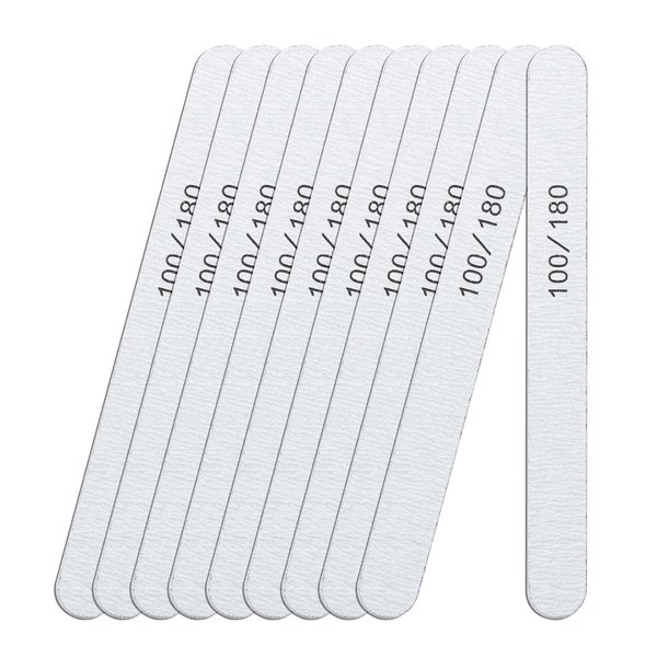 Nail File 10PCS Professional 100/180 Grit Double Sides Washable Style,Grey Color Fingernail Files for Natural Acrylic Coarse Nail Manicure Pedicure DIY&Salon Use