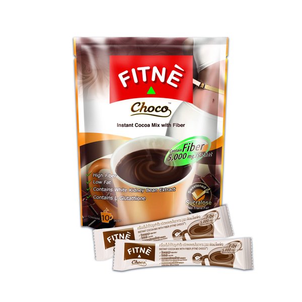 FITNE Instant Choco Mix With Fiber Filling White Kidney Bean Extract Smooth Taste Chocolate Drink No Sugar Sucralose Sweetener, 10 Sachets