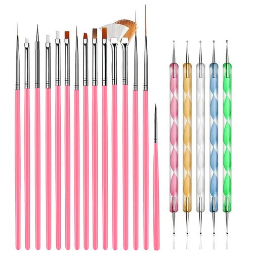 AIBEE 20pcs Nail Art Design Tools, 15pcs Nail Art Brushes Kit with 5pcs Nail Dotting Pens, PINK (pink)