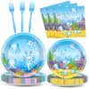 chiazllta 96pcs Blue Axolotl Plates and Napkins Party Supplies Reptile Animals Tableware Set Girl Boy Axolotl Party Decorations Favors for Axolotl Birthday Baby Shower Serves 24 Guests