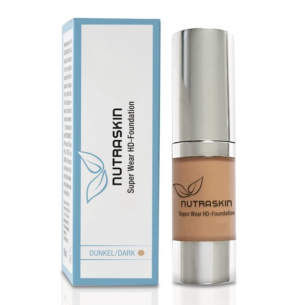 Nutraskin Super Wear HD Foundation Dark - Liquid Foundation Makeup for a Radiant Complexion I Waterproof and Long-Lasting Primer Make Up I Made in Germany I 15ml