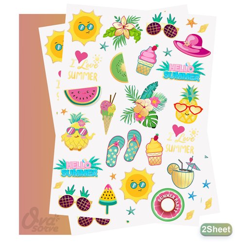 Ovasorve Summer Pool Party Temporary Tattoos for Kids, 44 Glitter Styles Hawaiian Luau Themed Tattoos, Tropical Beach Party Favors, Birthday Party Supplies