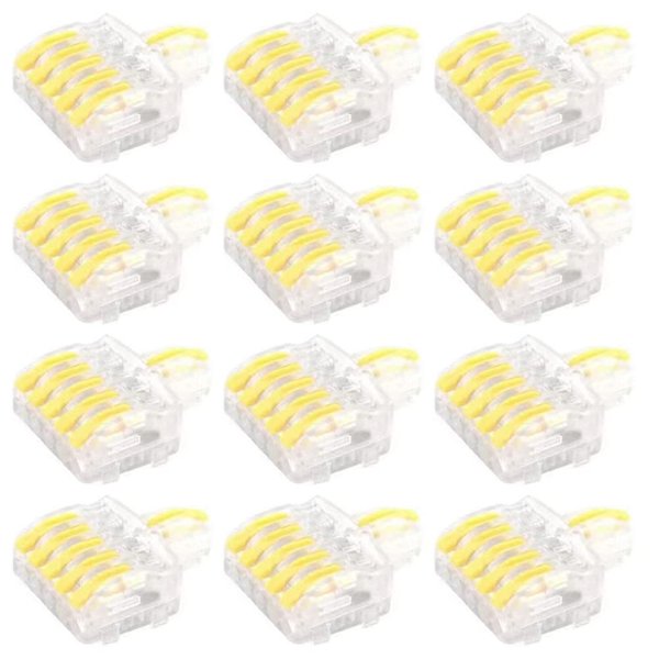 12 PCS Lever Wire Nut Connectors, Quick Wiring Cable Connector Push-in Conductor Terminal Block, 1 in 5 Out Wire Connectors for 28-12 AWG. 1 in 5 out 12 PCS(Yellow)