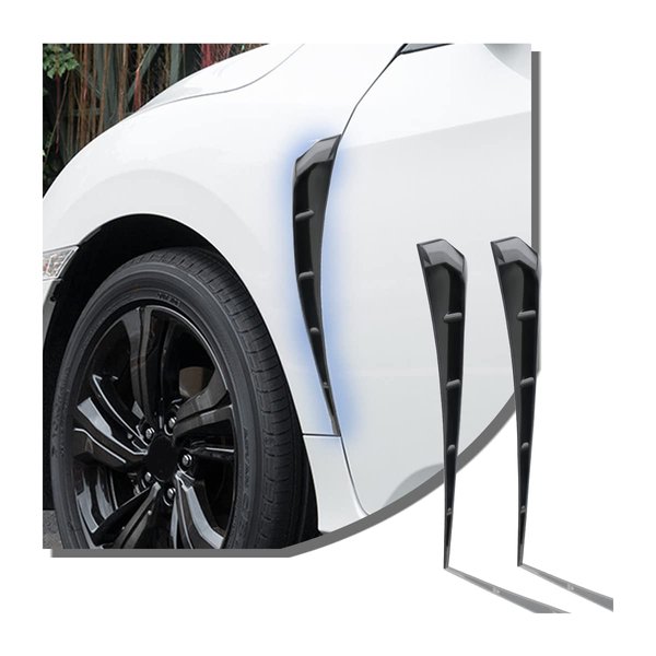 Car Fender Side Vents, 2 PCS Carbon Fiber Spoiler Body Decoration Cover, 16In PET Fender Decorative Sticker Trim, Air Flow Intake Hole Grille, Auto Exterior Accessories for Most Cars (Black)
