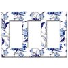 Art Plates 3 Gang Decora - GFCI Decorative Metal Wall Plate - Blue and Gray Flower Toss - (Made in USA)