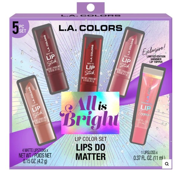 L.A. COLORS 5pc All Is Bright Lip Color Set, Lips Do Matter, 1 Count (Pack of 1)