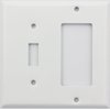 Stamped Steel Smooth White 2 Gang Switch Plate, 1 Toggle Switch 1 GFI/Rocker Opening