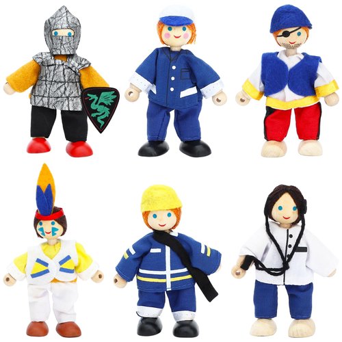 ONEST 6 Pieces Wooden Dollhouse Family Set Mini People Figures Dollhouse Dolls Wooden Doll Family Pretend Play Figures Accessories for Pretend Dollhouse Toy