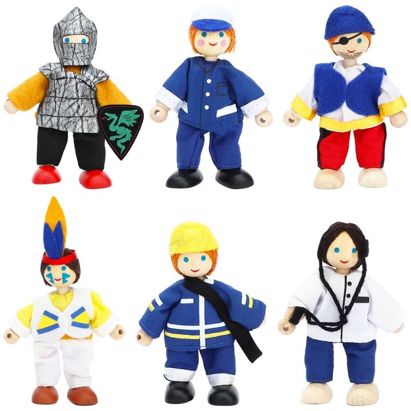 ONEST 6 Pieces Wooden Dollhouse Family Set Mini People Figures Dollhouse Dolls Wooden Doll Family Pretend Play Figures Accessories for Pretend Dollhouse Toy