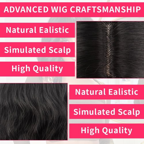 SPFAMI Short Bob Black Wavy Wigs with Bangs for Women Natural Shoulder Length Wig Women's Charming Heat Resistant Synthetic Wigs for Daily Party Use