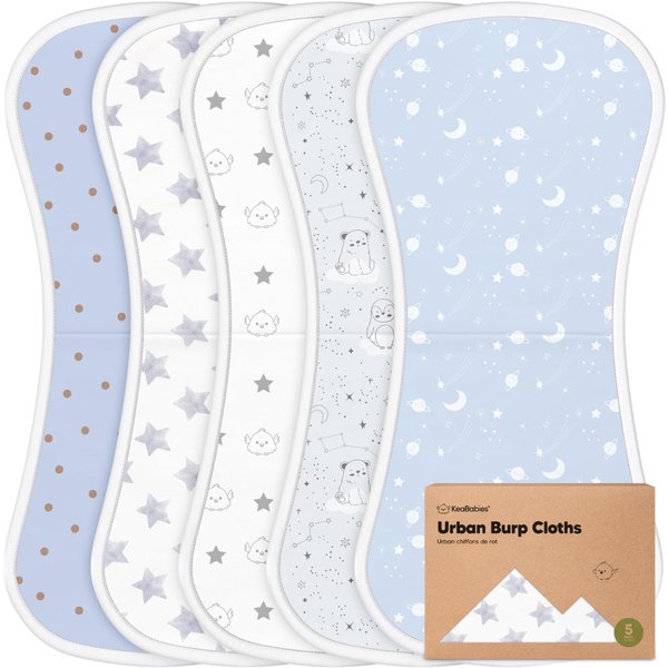 Organic Burp Cloths for Baby Boys and Girls - 5-Pack Ultra Absorbent Burping Cloth, B urp Clothes,Newborn Towel, Milk Spit Up Rags, Burpy Cloth Bib for Unisex, Boy,Girl,Burping Rags (Constellation)