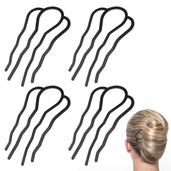 Sibba Hair Side Combs 4 Pcs Metal Hair Fork Clip Buns Hair Pins U Shape Hair Sticks Head Styling Tool Accessories Twist Updo Hairpin Appliances Fit Women, Decoration (Black)