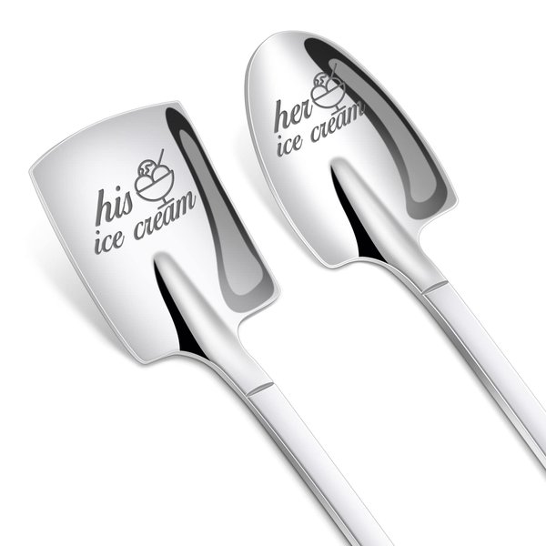 PRSTENLY Gifts for Him Her, 2 Pcs His and Hers Ice Cream Spoons Boyfriend Girlfriend Couples Gift Ideas, Anniversary Engagement Birthday Valentines Gifts for Him Her Husband Wife Couple