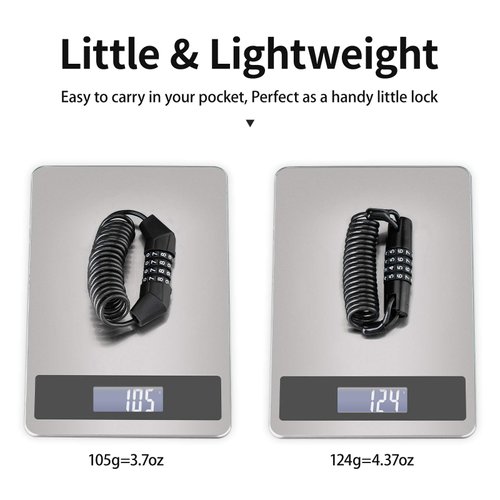 ROCKBROS Motorcycle Helmet Lock, Bike Helmet Lock, 4 Digit Little Cable Lock, Retractable Luggage Lock, Stroller Lock, Black, 2Pcs