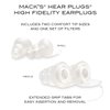Mack's High Fidelity Ear Plugs for Concerts, Musicians, Motorcycles, Noise Sensitivity - 1 Pair (2 Comfort Tip Sizes) - Clear Hear Plugs with Case