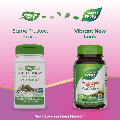 Nature's Way Wild Yam Root, Traditional Women's Health and Gastrointestinal Support*, 850 mg per serving, 100 Vegan Capsules