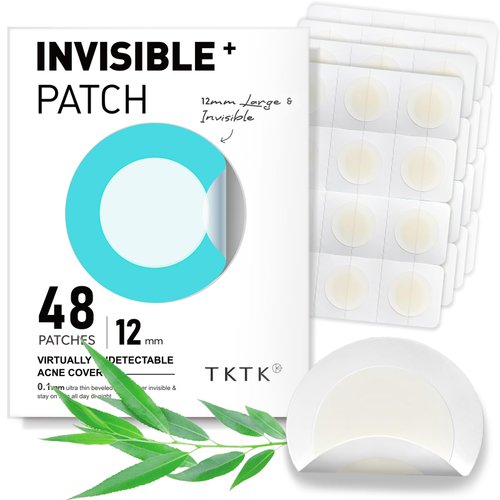 TKTK Pimple Patches, 12mm Invisible Acne Patches for Face with Salicylic Acid, 0.01cm Extra Thin Outer Edge, Hydrocolloid Zit Patch for Pustule, Whitehead, Cystic Acne Spot Treatment, 48 Count