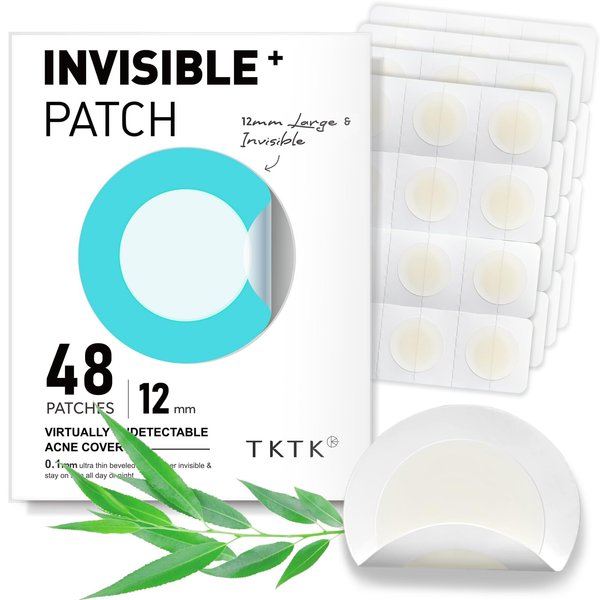 TKTK Pimple Patches, 12mm Invisible Acne Patches for Face with Salicylic Acid, 0.01cm Extra Thin Outer Edge, Hydrocolloid Zit Patch for Pustule, Whitehead, Cystic Acne Spot Treatment, 48 Count