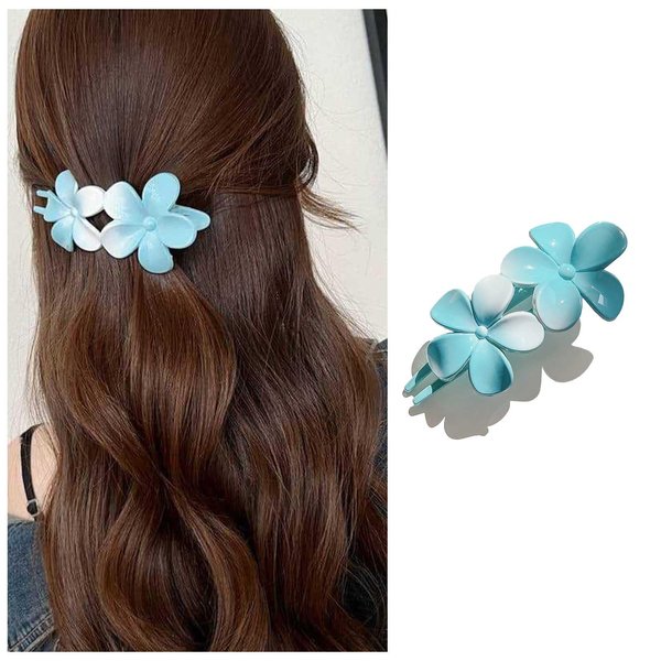 Vacaonio French Flower Hairclip for Women Large Acrylic Flower Alligator Hair Clip Claw Blue Flower Hair Clips Flower Non Slip Hairclips Barrette Flower Long Curly Hair Clip Decorative