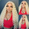 LICATEAT Blonde Lace Front Wigs for Women V Part 613 Loog Curly Loose Wave Wig Heat Resistent Synthetic Hair (26 Inch)