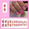 24Pcs Spring Press on Nails Short Square French Tip Fake Nails Full Cover Coffin Artificial Glue on Nails Pink Flower False Nails Design Nail Art Supplies for Women Girls DIY Acrylic Nail Decorations