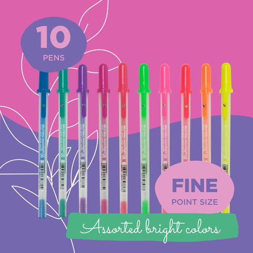 SAKURA Gelly Roll Moonlight 06 Gel Pens - Fine Point Ink Pen for Journaling, Art, or Drawing - Assorted Fluorescent Ink - Fine Line - 10 Pack