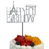 Paris-Themed Happy Birthday Cake Topper – Eiffel Tower, French-Inspired Birthday Decoration, Sparkly, Built-In Stick, Thick & Sturdy, Mess-Free & Reusable Cake Topper (Silver)