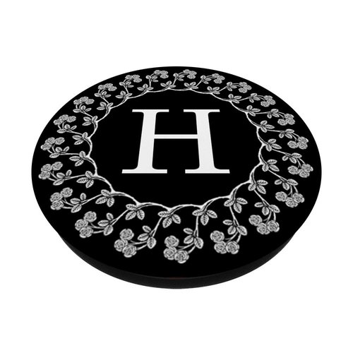 Fun Cell Phone Pop Up Holder,Cute White Floral Rose Letter H PopSockets Grip and Stand for Phones and Tablets