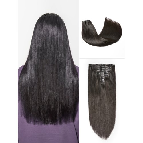 LUVME HAIR Fullness with 1 Pack Silky Straight Clip in Hair Extensions, 16inch 135g 9pcs Natural Black Hair Extensions Real Human Hair for Women
