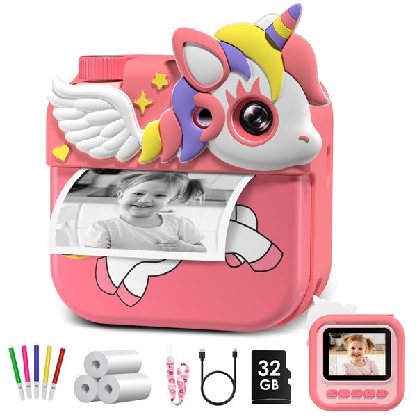 Kids Instant Print Camera,1080P HD Digital Kids Camera with Print Paper,Christmas Birthday Gifts Toys for Girls Boys Age 3 4 5 6 7 8 9 10 11 12 Year Old Pink