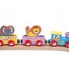 Maxim Enterprise, inc. Kids Circus Train with Steam Engine, 2 Cars, Caboose, 3 Wooden Animals, Colorful Hardwood Railway Set with Easy Magnetic Connectors, Sensory Learning Toy Train