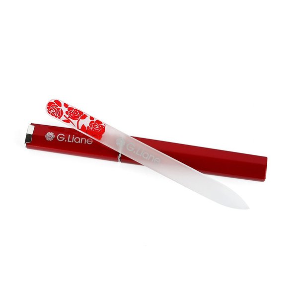 Premium Glass Nail File with Case – G.Liane Professional Crystal Fingernail Files Perfect Manicure Set for Women Men Kids Nail Care Gift Set(Rose Red)