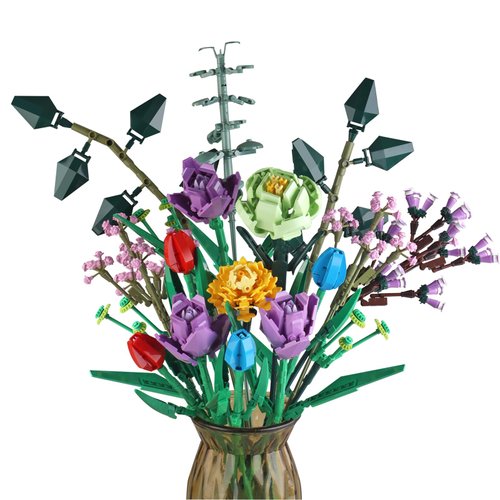 Flower Bouquet Building Set Compatible with Lego Flowers for Adults Plants and Flowers Botanical Collection for Home Décor or Office Décor Unique Gift for Her or Him (VASE NOT Included)