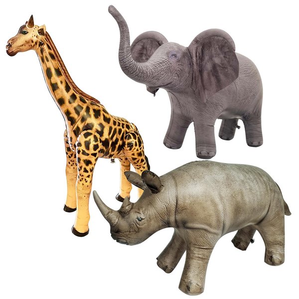 Jet Creations Safari Animal 3 Pack Elephant Giraffe Rhino, Size 36", Great for Pool, Party Decoration