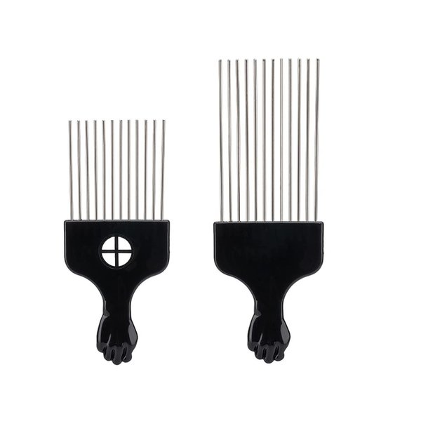 2 Pcs Afro Comb Black Metal Pick Comb Hair Styling Tools Hairdressing Detangle Wig Braid DIY for Natural Curly Coiled Thick Medium Long Hair Men Women