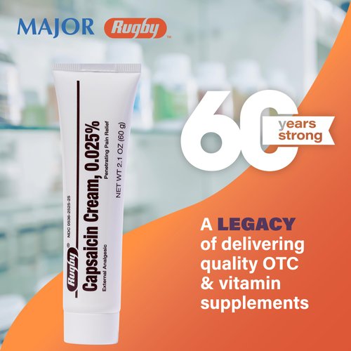 Rugby Capsaicin 0.025% Cream for Penetrating Pain Relief - 2.1 Oz (60g) - 4 Pack