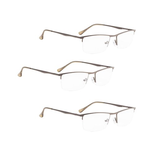 LUR READING GLASSES 3 pack Half-Rim Metal Readers (Gunmetal)