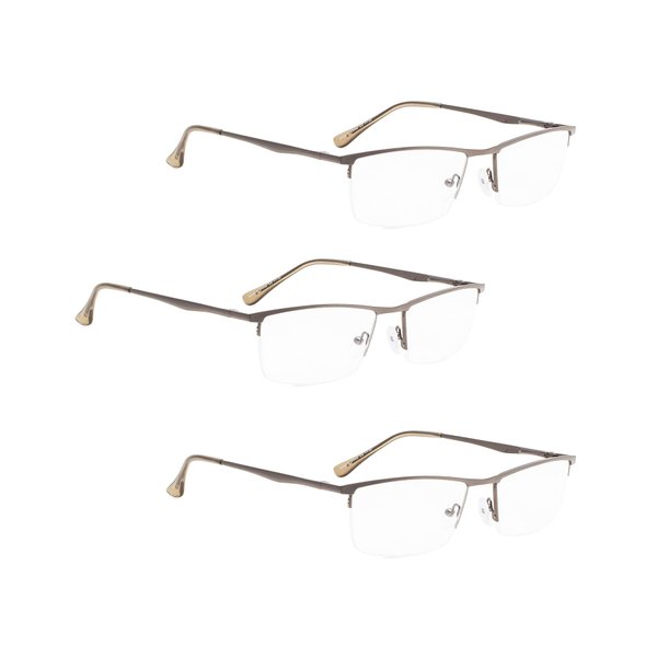 LUR READING GLASSES 3 pack Half-Rim Metal Readers (Gunmetal)