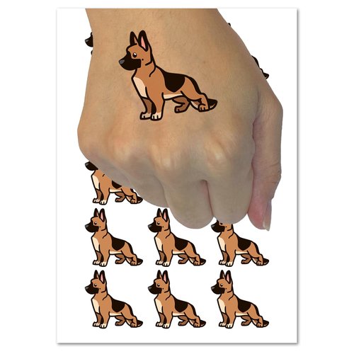 German Shepherd Standing Dog Temporary Tattoo Water Resistant Fake Body Art Set Collection - 54 1" Tattoos (1 Sheet)