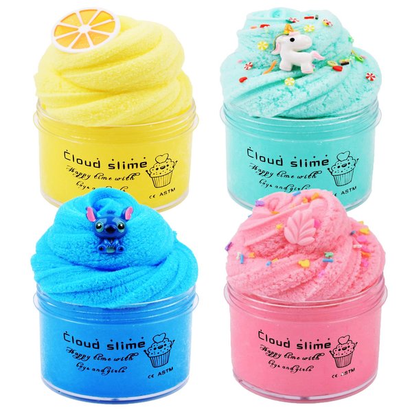 4 Pack Cloud Slime,Mini Slime Kits with Lemon,Leaves,Ice Gream,Unicorn,Stress Relief Toy for Kids Education, Party Favor, Birthday
