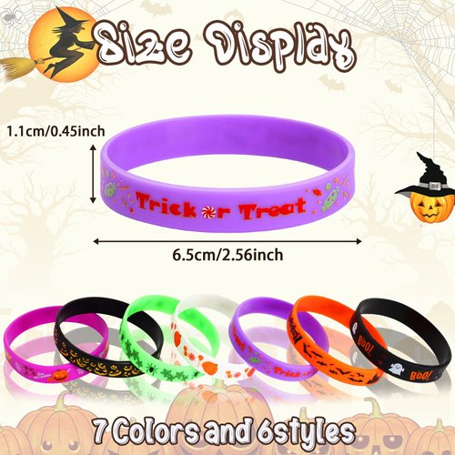 JUNEBRUSHS 42pcs Halloween Party Favors Silicone Bracelets Rubber Wristbands for Halloween Party Decorations Accessories Trick or Treat Goodie Bag Stuffers Fillers Supplies(7 Designs)