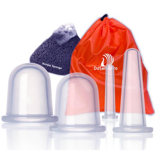 DoSensePro - Facial Cupping Set for Face, Neck & Body - Includes Face Cups & 2 Cups for Body & Cellulite + Konjac Sponge for Skin, Eye, Neck Wrinkles - Relaxation & Anti-Aging Therapy - 5 Piece Set