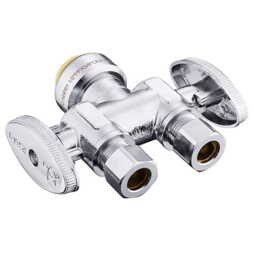 EFIELD Push Fit 1/2" x Dual 3/8" ; OD Compression Straight Stop Valve 1/4 Turn with a Disconnect Clip Tool